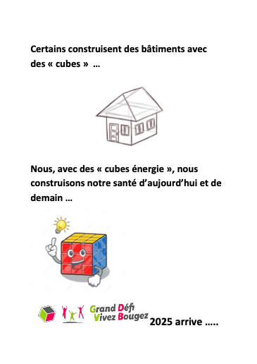 G D V B | 1 Cube énergie = 15 minutes continues d'activité physique