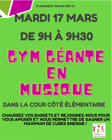 G D V B | 1 Cube énergie = 15 minutes continues d'activité physique